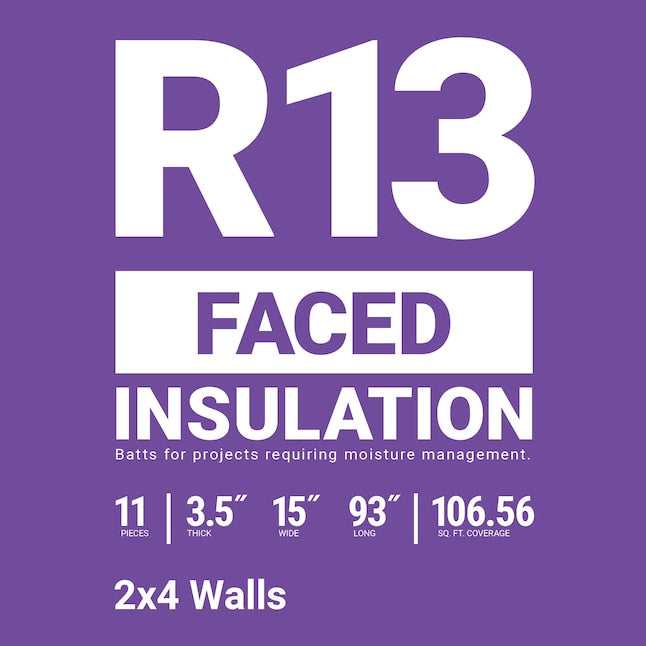 R13 Kraft-Faced Insulation – 15" x 93" (125.94 sq ft) – Owens Corning