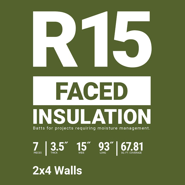R15 Kraft-Faced Insulation – 15" x 93" (67.81 sq ft) – Owens Corning
