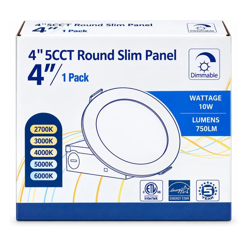4 in. 5CCT Round Slim LED Panel Light, 10W, Dimmable