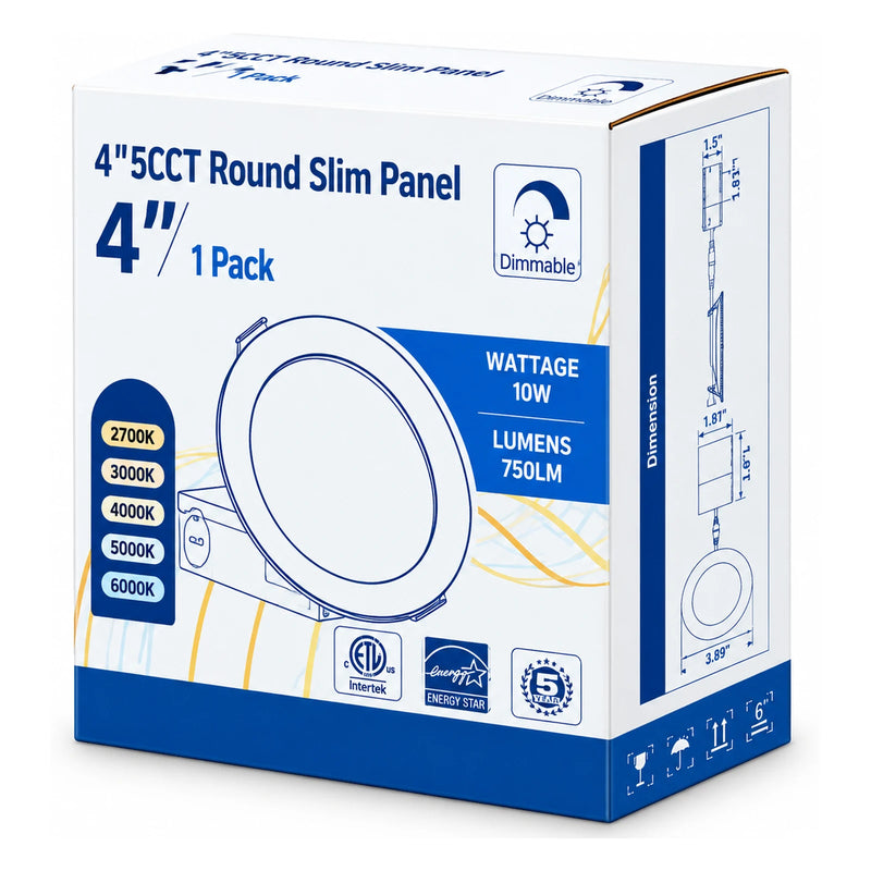 4 in. 5CCT Round Slim LED Panel Light, 10W, Dimmable - view 2