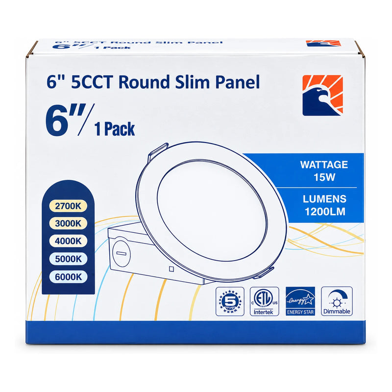 6 in. 5CCT Round Slim LED Panel Light, 15W, Dimmable