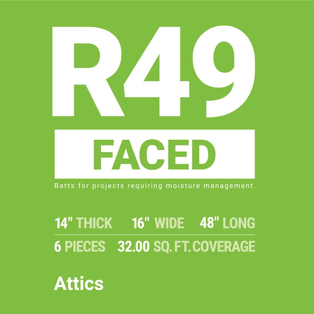 R49 Kraft-Faced Insulation – 16" x 48" (32 sq ft) – Owens Corning