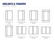 Pella 1/2 Light 1 Panel Plank Fiberglass Front Door sidelights & transoms: Single Door with Left Sidelight, Single Door with Right Sidelight, Single Door with Two Sidelights, Rectangular Transom, Elliptical Transom, Double Door with Left Sidelight, Double Door with Right Sidelight, Double Door with Two Sidelights