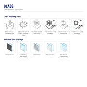 Pella Impervia Fiberglass Double-Hung Window glass: Advanced Low-E Insulating Glass, AdvancedComfort Low-E Insulating Glass, NaturalSun Low-E with Argon, NaturalSun+ Low-E Insulating, SunDefense™ Low-E with Argon, SunDefense+ Low-E Insulating, Tempered Glass, Laminated, Non-Impact Resistant Glass, Tinted Glass, Obscure Glass, STC (Sound Transmission Class)-Improved Sound Control Glass