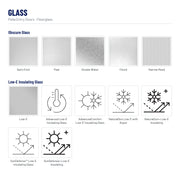 Pella 3 Light Equal Fiberglass Front Door glass: Satin Etch, Pear, Double Water, Chord, Narrow Reed, Low-E, Advanced Low-E Insulating Glass, AdvancedComfort Low-E Insulating Glass, NaturalSun Low-E with Argon, NaturalSun+ Low-E Insulating, SunDefense™ Low-E Insulating Glass, SunDefense+ Low-E Insulating