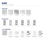Pella Full Light Fiberglass Front Door glass: Satin Etch, Pear, Double Water, Chord, Narrow Reed, Tune Full Light, Lucas Full Light, Huxley Full Light, Lovilia Full Light, Avoca Full Light, Danbury Full Light, Low-E and 6 more