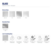 Pella Fan Light Fiberglass Front Door glass: Satin Etch, Pear, Double Water, Chord, Tune Craftsman Light, Low-E, Advanced Low-E Insulating Glass, AdvancedComfort Low-E Insulating Glass, NaturalSun Low-E with Argon, NaturalSun+ Low-E Insulating, SunDefense™ Low-E Insulating Glass, SunDefense+ Low-E Insulating