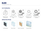 Encompass by Pella Vinyl Picture Window glass: Advanced Low-E Insulating Glass, NaturalSun Low-E with Argon, NaturalSun+ Low-E Insulating, SunDefense™ Low-E Insulating Glass, SunDefense+ Low-E Insulating, Tempered Glass, Obscure Glass, Bronze-Tinted Glass, Triple-Pane Glass