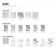 Pella 1/2 Light 2 Panel Fiberglass Front Door glass: Satin Etch, Pear, Double Water, Chord, Narrow Reed, Tune 1/2 Light, Lucas 1/2 Light, Huxley 1/2 Light, Lovilia 1/2 Light, Avoca 1/2 Light, Danbury 1/2 Light, Low-E and 6 more