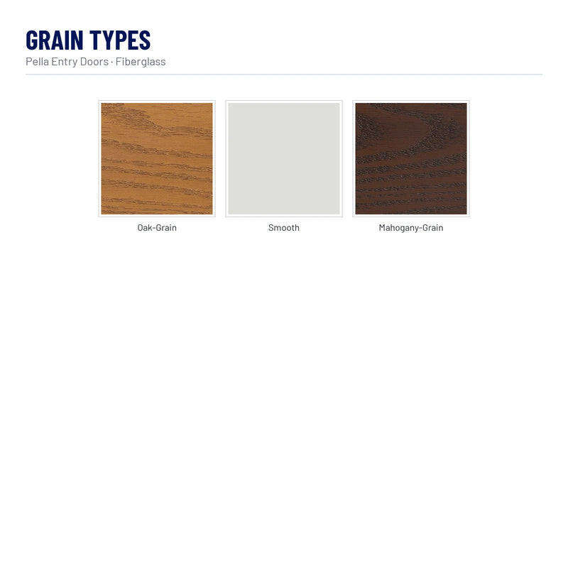 Pella 6 Panel Fiberglass Front Door grain types: Oak-Grain, Smooth, Mahogany-Grain
