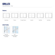 Pella 250 Series Vinyl Sliding Window grilles: Traditional, Prairie, 6-Light Prairie, Custom, Top Row, No Grilles, 5/8" Flat Grilles-Between-the-Glass, 3/4" Grilles-Between-the-Glass