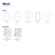 Pella 250 Series Vinyl Picture Window grilles: Prairie, Custom, Traditional, Top Row, No Grilles, 5/8" Flat Grilles-Between-the-Glass, 3/4" Grilles-Between-the-Glass