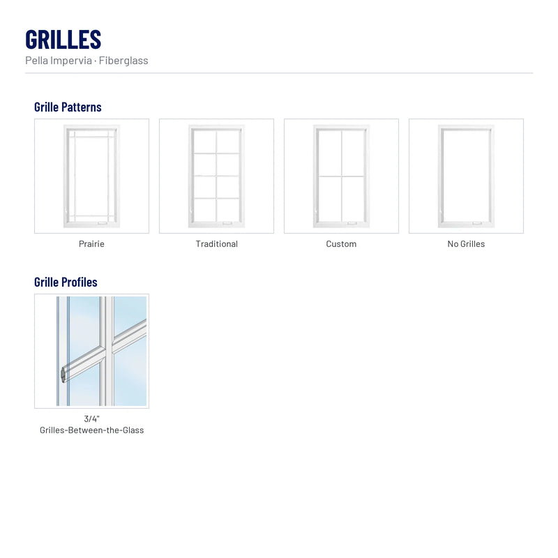 Pella Impervia Fiberglass Casement Window grilles: Prairie, Traditional, Custom, No Grilles, 3/4" Grilles-Between-the-Glass