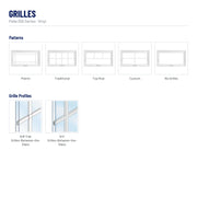 Pella 250 Series Vinyl Awning Window grilles: Prairie, Traditional, Top Row, Custom, No Grilles, 5/8" Flat Grilles-Between-the-Glass, 3/4" Grilles-Between-the-Glass