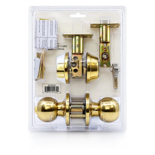 Builders Grade Entry Lockset and Deadbolt Set, Polished Brass - view 2