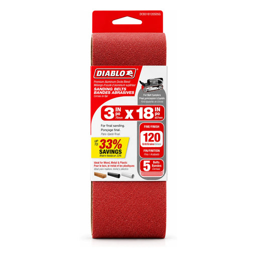Diablo 3 x 18 in. 120-Grit Sanding Belts, 5-Pack