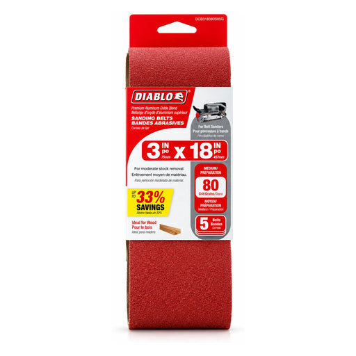 Diablo 3 x 18 in. 80-Grit Sanding Belts, 5-Pack
