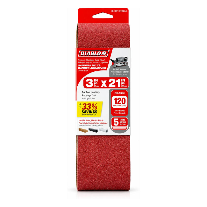 Diablo 3 x 21 in. 120-Grit Sanding Belts, 5-Pack
