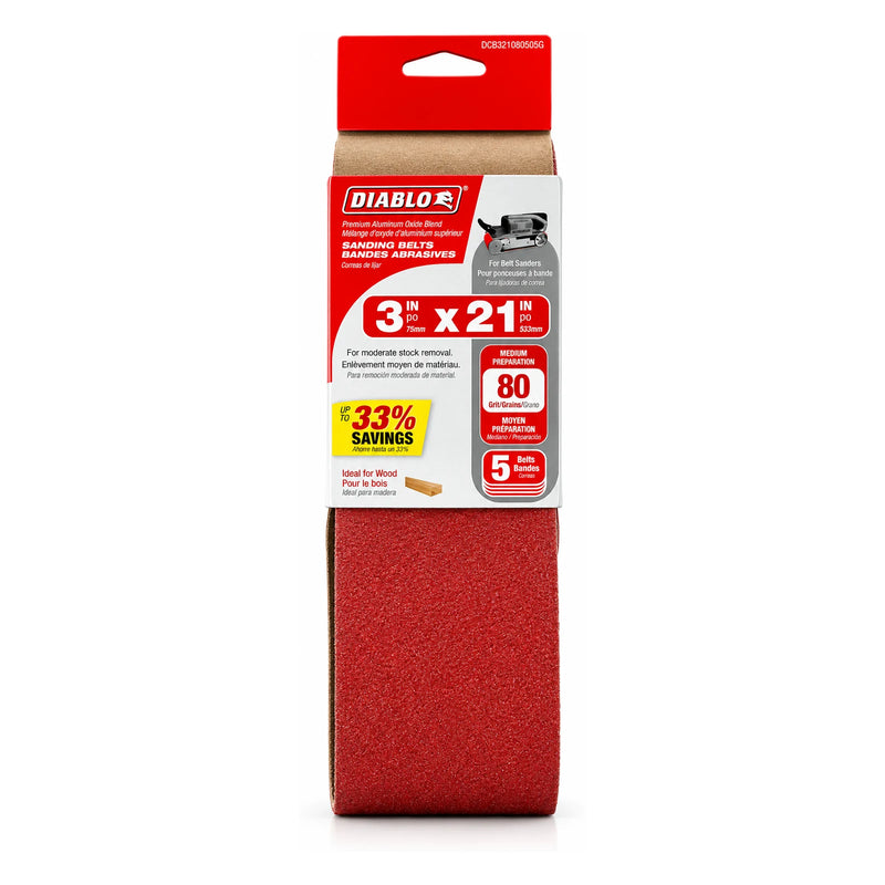 Diablo 3 x 21 in. 80-Grit Sanding Belts, 5-Pack