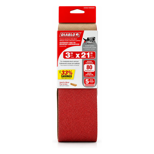 Diablo 3 x 21 in. 80-Grit Sanding Belts, 5-Pack