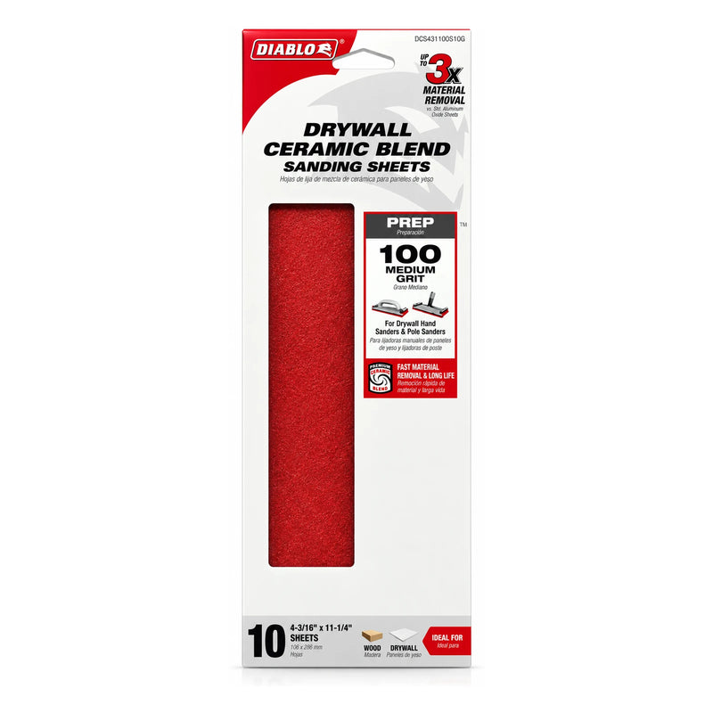 Diablo 4-3/16 x 11-1/4 in. 100-Grit Drywall Sanding Sheets, 10-Pack