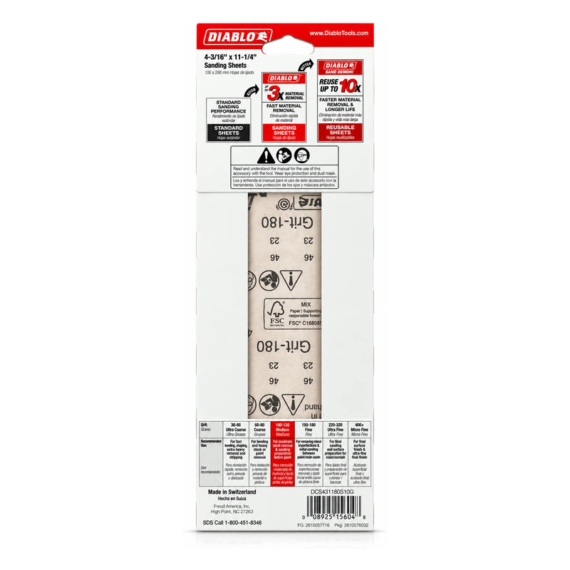 Diablo 4-3/16 x 11-1/4 in. 180-Grit Drywall Sanding Sheets, 10-Pack - view 2