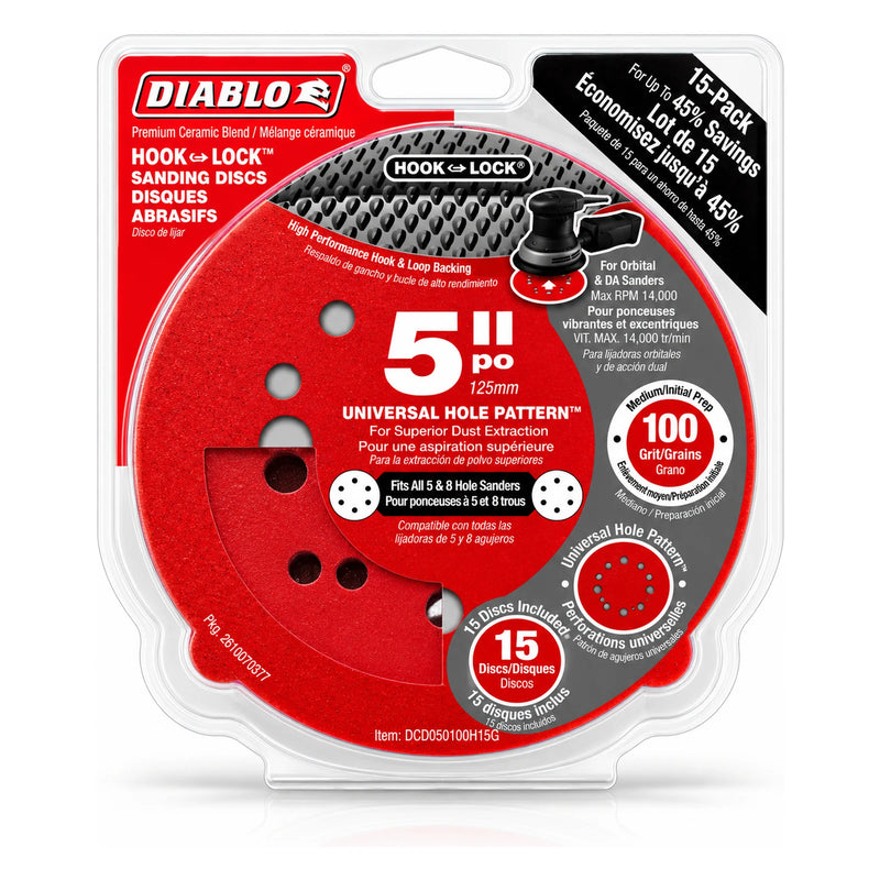Diablo 5 in. 100-Grit Hook & Lock Sanding Discs, 15-Pack