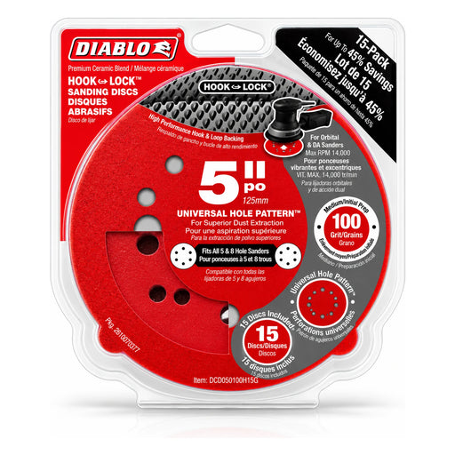 Diablo 5 in. 100-Grit Hook & Lock Sanding Discs, 15-Pack