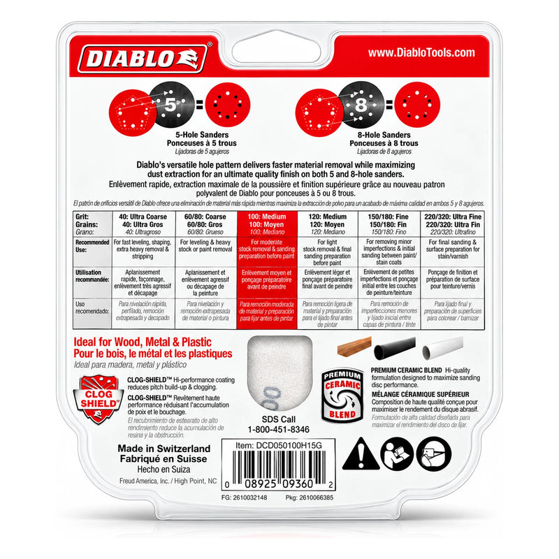 Diablo 5 in. 100-Grit Hook & Lock Sanding Discs, 15-Pack - view 2