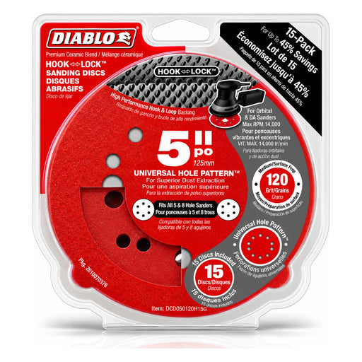 Diablo 5 in. 120-Grit Hook & Lock Sanding Discs, 15-Pack