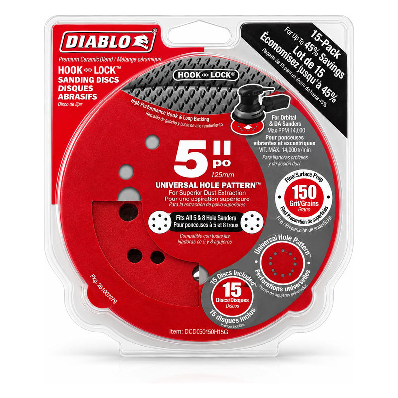 Diablo 5 in. 150-Grit Hook & Lock Sanding Discs, 15-Pack