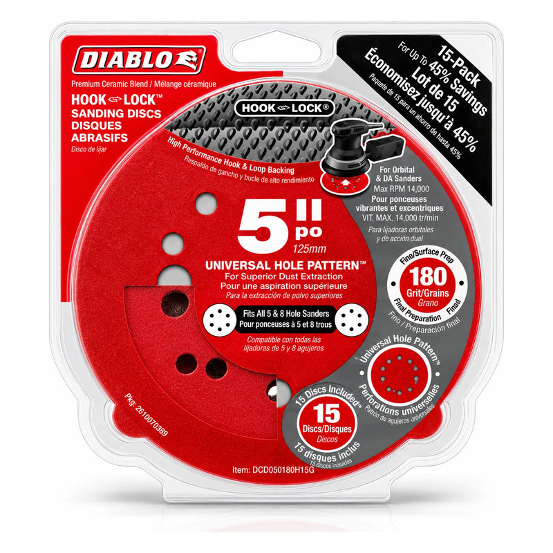 Diablo 5 in. 180-Grit Hook & Lock Sanding Discs, 15-Pack