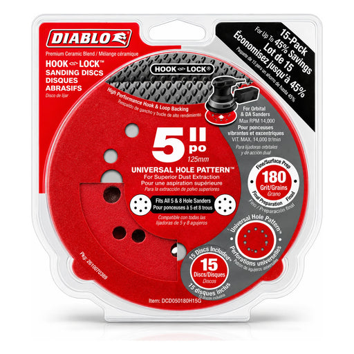 Diablo 5 in. 180-Grit Hook & Lock Sanding Discs, 15-Pack