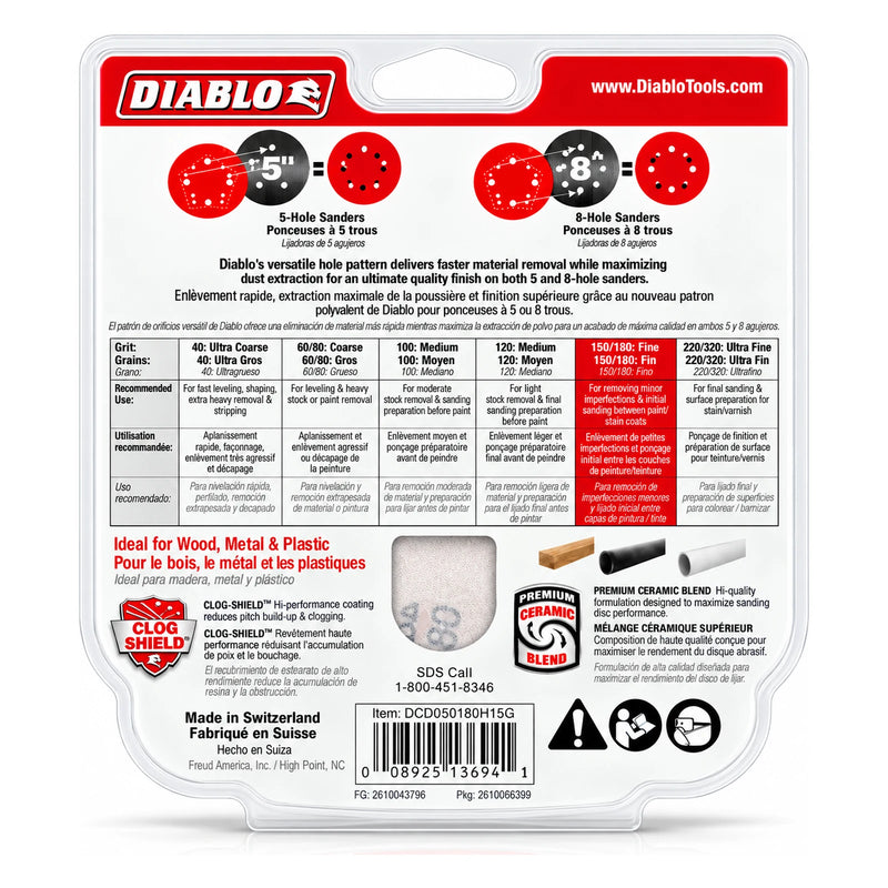 Diablo 5 in. 180-Grit Hook & Lock Sanding Discs, 15-Pack - view 2