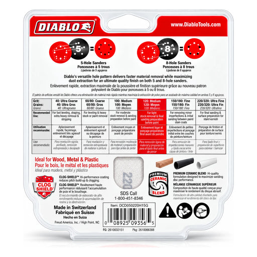 Diablo 5 in. 220-Grit Hook & Lock Sanding Discs, 15-Pack - view 2