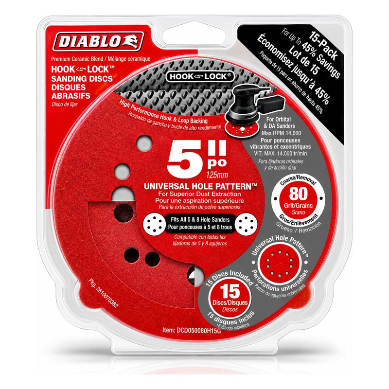 Diablo 5 in. 80-Grit Hook & Lock Sanding Discs, 15-Pack