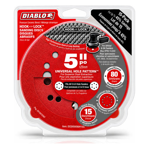Diablo 5 in. 80-Grit Hook & Lock Sanding Discs, 15-Pack