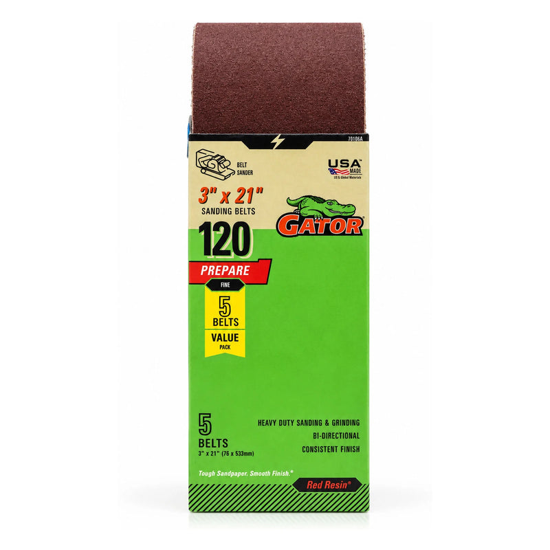 Gator 3 in. x 21 in. 120-Grit Sanding Belts, 5-Pack