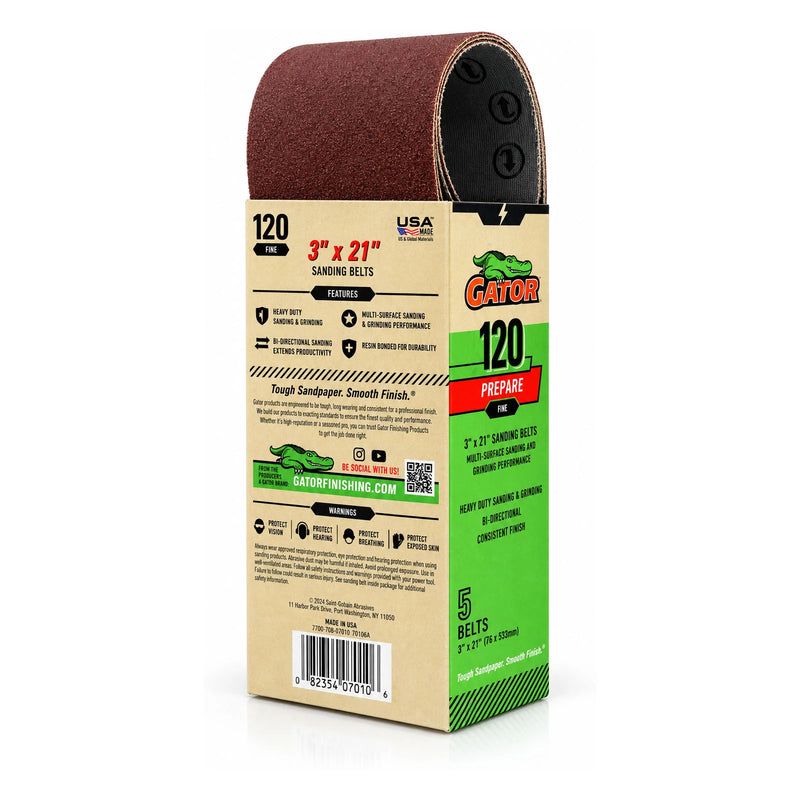 Gator 3 in. x 21 in. 120-Grit Sanding Belts, 5-Pack - view 3