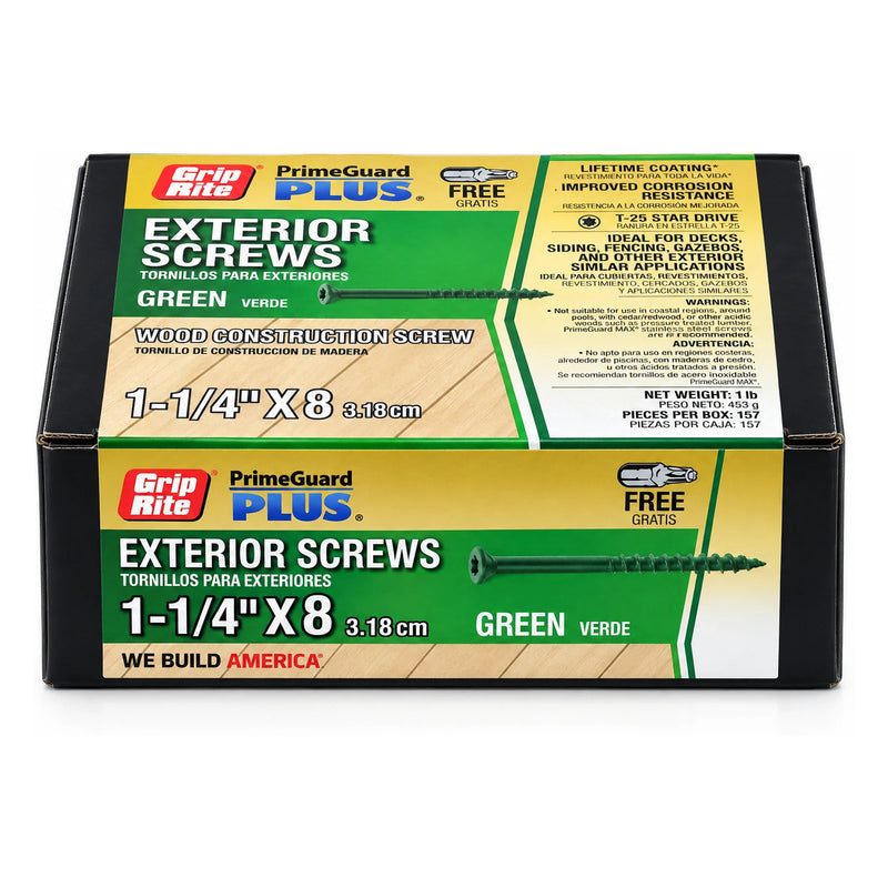 Grip-Rite PrimeGuard Plus #8 x 1-1/4 in. Exterior Screws, 1 lb.