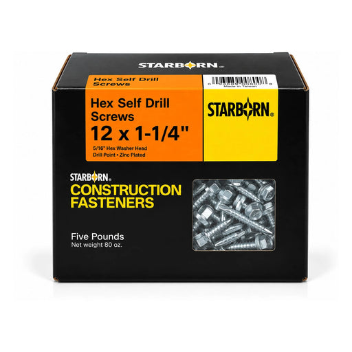 Starborn #12 x 1-1/4 in. Hex Self-Drilling Screws, 5 lb. Box