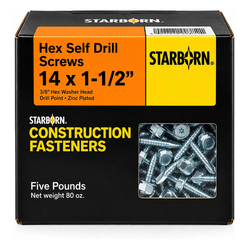 Starborn #14 x 1-1/2 in. Hex Self-Drilling Screws, 5 lb. Box