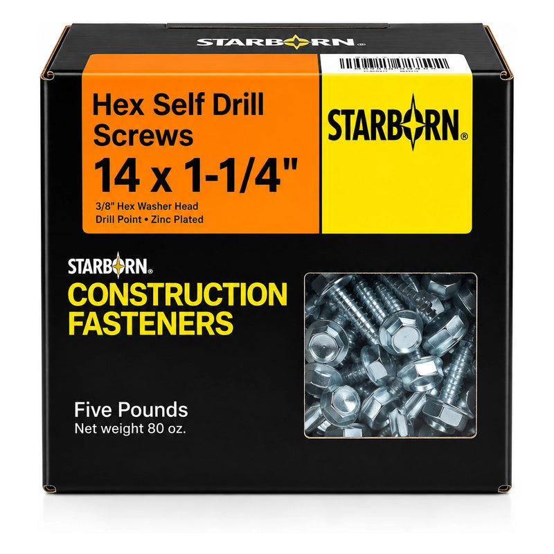 Starborn #14 x 1-1/4 in. Hex Self-Drilling Screws, 5 lb. Box