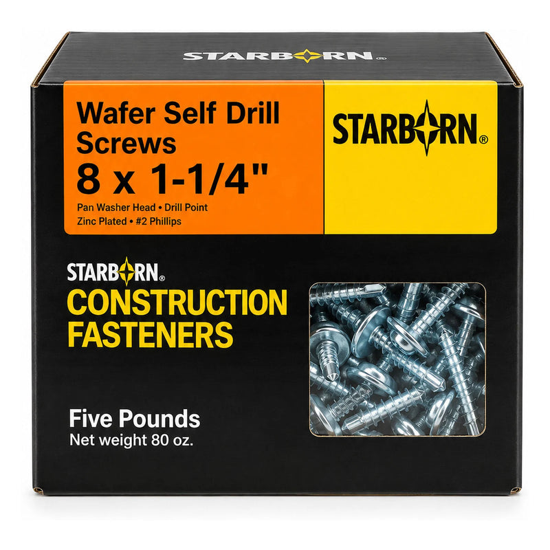 Starborn #8 x 1-1/4 in. Wafer Head Self-Drilling Screws, 5 lb. Box