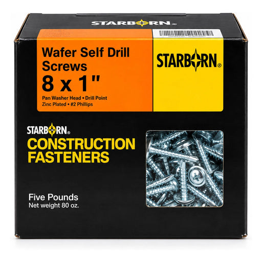 Starborn #8 x 1 in. Wafer Head Self-Drilling Screws, 5 lb. Box
